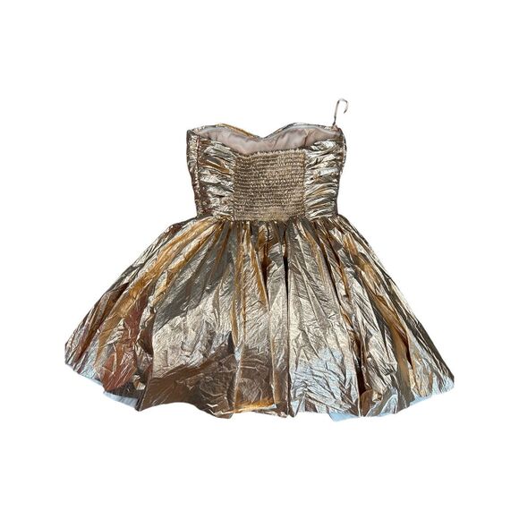 NWT ANIYE BY Malu Mini Dress Strapless Metallic Gold Womens M Circle Skirt Party - Picture 4 of 16
